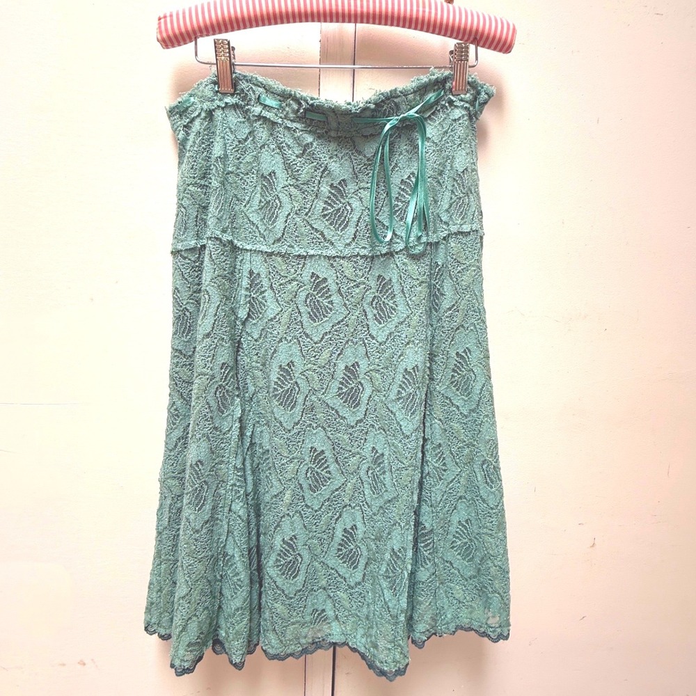 Anthropologie Kimchi & Blue Green Blue Floral Lace Skirt Ribbon Tie Size Large